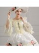 Off White Lace Silver Edge Mid-length Sleeve Pink Flowers Decoration Pure Holy Lolita Prom Dress