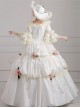 Off White Lace Silver Edge Mid-length Sleeve Pink Flowers Decoration Pure Holy Lolita Prom Dress