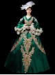 Green V-shape Neckline Dark Golden Embroidery Retro Lolita Prom Long Sleeve Dress