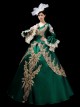 Green V-shape Neckline Dark Golden Embroidery Retro Lolita Prom Long Sleeve Dress