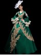 Green V-shape Neckline Dark Golden Embroidery Retro Lolita Prom Long Sleeve Dress