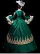Green V-shape Neckline Dark Golden Embroidery Retro Lolita Prom Long Sleeve Dress
