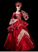 Retro Red Long Golden Lace Embroidery Festival Party Lolita Prom Long Sleeve Dress