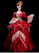 Retro Red Long Golden Lace Embroidery Festival Party Lolita Prom Long Sleeve Dress