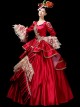 Retro Red Long Golden Lace Embroidery Festival Party Lolita Prom Long Sleeve Dress