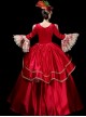 Retro Red Long Golden Lace Embroidery Festival Party Lolita Prom Long Sleeve Dress