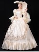 Beige Long Satin Delicate Lace Noble Elegant Royal Aristocratic Retro Court Prom Long Sleeve Dress