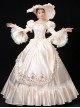Beige Long Satin Delicate Lace Noble Elegant Royal Aristocratic Retro Court Prom Long Sleeve Dress