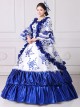 Retro Court Blue-white Temperament Long Lace Bow Calm Elegant Lolita Prom Long Sleeve Dress