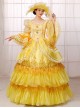 Gorgeous Retro Yellow Square Collar Lace Embroidery Drawstring At The Back Lolita Prom Long Sleeve Dress