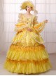 Gorgeous Retro Yellow Square Collar Lace Embroidery Drawstring At The Back Lolita Prom Long Sleeve Dress