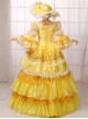 Gorgeous Retro Yellow Square Collar Lace Embroidery Drawstring At The Back Lolita Prom Long Sleeve Dress