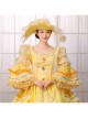 Gorgeous Retro Yellow Square Collar Lace Embroidery Drawstring At The Back Lolita Prom Long Sleeve Dress