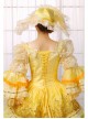 Gorgeous Retro Yellow Square Collar Lace Embroidery Drawstring At The Back Lolita Prom Long Sleeve Dress