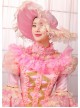 Gorgeous Dreamy Pink Lace Hollow Out Neckline Golden Embroidery Drawstring Sweet Lolita Prom Long Sleeve Dress