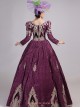 Lake Blue Long Dark Golden Embroidery Classical European Court Style Lolita Prom Long Sleeve Dress