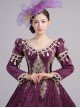 Lake Blue Long Dark Golden Embroidery Classical European Court Style Lolita Prom Long Sleeve Dress