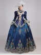 Retro Blue Stand Collar Lace Long Sleeve Delicate Complicated Printed Hem Lolita Prom Dress