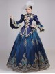 Retro Blue Stand Collar Lace Long Sleeve Delicate Complicated Printed Hem Lolita Prom Dress