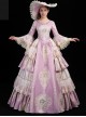 Classic Pink Boat Neck Lace Long Sleeve Delicate Complicated Printed Hem Lolita Prom Dress