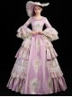 Classic Pink Boat Neck Lace Long Sleeve Delicate Complicated Printed Hem Lolita Prom Dress