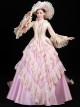 Elegant Pink Stand Neck Lace Long Sleeve Back Hem Printed Trailing Catwalk Host Classical Lolita Prom Dress