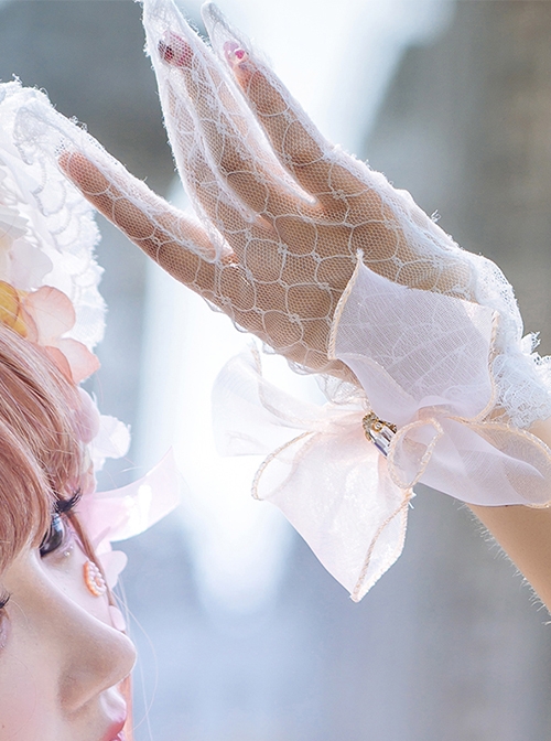 Cherry Blossom Girl Series Gorgeous Tea Party Bowknot Classic Lolita White Lace Gloves