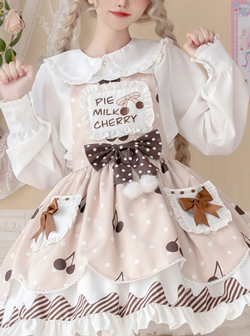 Cherry Milk Pie Series White Cute Doll Collar Ruffled Long Sleeves Inner Shirt 