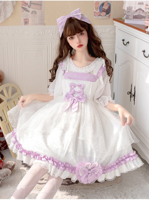 Sagiri Carol Series White Mesh Letter Embroidery Purple Ruched Heart-Shaped Bow Sleeveless Dress