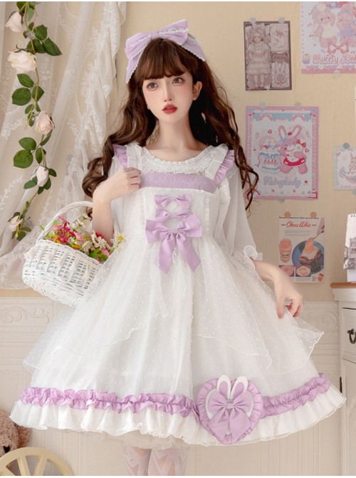 Sagiri Carol Series White Mesh Letter Embroidery Purple Ruched Heart-Shaped Bow Sleeveless Dress