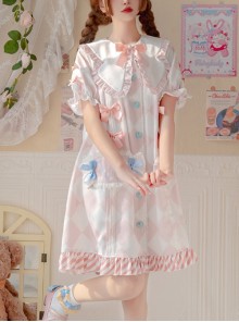 Child Dream Paradise Series OP Pink Diamond Pattern Irregular Cute Pockets Heart Button Large Pleated Neckline Dress