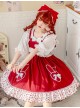 Bunny Jam Series Red Cute Polka-Dot Crinkled Hem Rabbit-Shaped Pocket Classic Lolita Princess Dress 