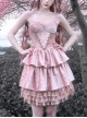 Cherry Nightmare Series Pink Velvet Jacquard Embroidery Metal Cross Design Double-Layer Pleated Lace Gothic Sexy Sling Dress