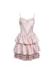 Cherry Nightmare Series Pink Velvet Jacquard Embroidery Metal Cross Design Double-Layer Pleated Lace Gothic Sexy Sling Dress