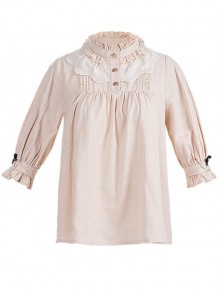 Catch Stars Series Cotton Jacquard Embroidery Folds Petal Neckline Rose Button Decoration Classic Lolita Short Sleeve Shirt