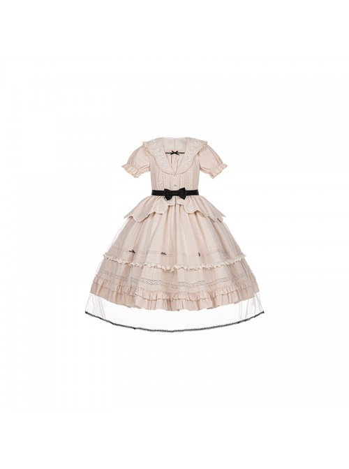 Letters And Poems Glazed Window Series Pattern Exquisite Embroidery Doll Collar Pleated Hem Bow Knot Apron Classic Lolita Dress Set