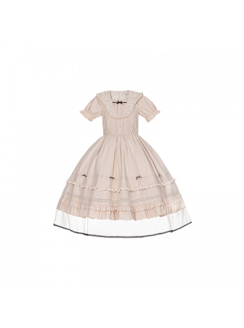 Letters And Poems Glazed Window Series Pattern Exquisite Embroidery Doll Collar Pleated Hem Bow Knot Apron Classic Lolita Dress Set