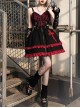 Judgment Day Series JSK Dark Punk Lolita Black Red Lace Jacquard Embroidery Waist Cutout Crucifix Fold Metal Buckle Decoration Zipper Sling Dress