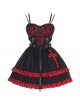 Judgment Day Series JSK Dark Punk Lolita Black Red Lace Jacquard Embroidery Waist Cutout Crucifix Fold Metal Buckle Decoration Zipper Sling Dress