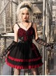 Judgment Day Series JSK Dark Punk Lolita Black Red Lace Jacquard Embroidery Waist Cutout Crucifix Fold Metal Buckle Decoration Zipper Sling Dress