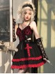 Judgment Day Series JSK Dark Punk Lolita Black Red Lace Jacquard Embroidery Waist Cutout Crucifix Fold Metal Buckle Decoration Zipper Sling Dress