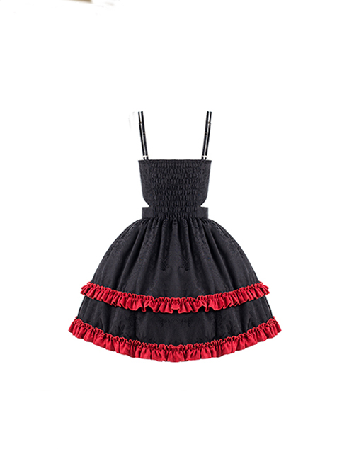 Judgment Day Series JSK Dark Punk Lolita Black Red Lace Jacquard Embroidery Waist Cutout Crucifix Fold Metal Buckle Decoration Zipper Sling Dress