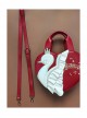 Cute White Little Swan PU Leather Folds Pearl Decoration Embroidery Classic Lolita Heart Tote Bag