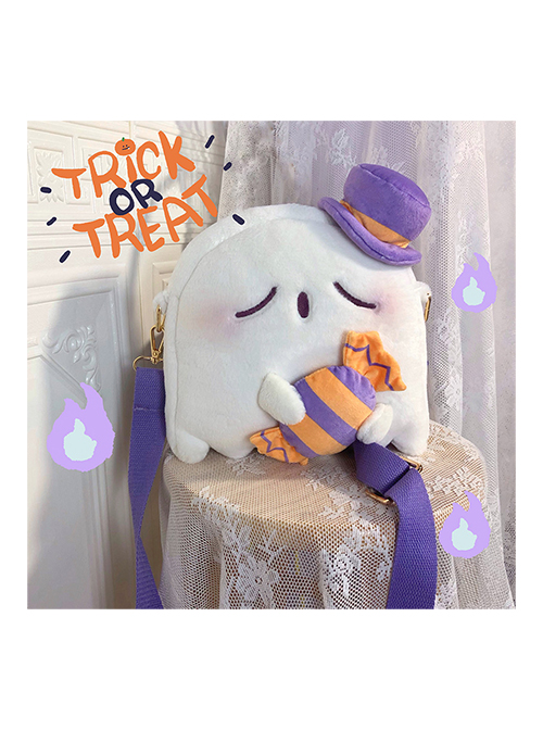 White Plush Cute Candy Ghost Doll Purple Top Hat Decoration Christmas Elements Classic Lolita Shoulder Bags