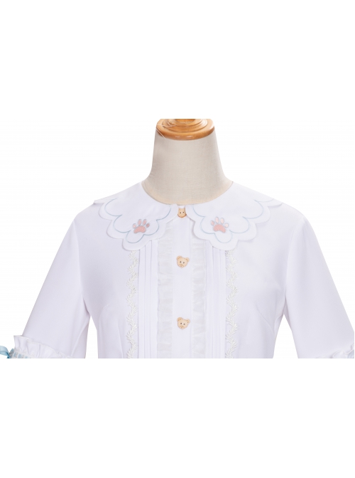 Dogs Donuts Series Cute Doll Collar Little Bear Buttons Sweet Lolita Ruffle Long Sleeve Shirt