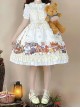 Forest Of Spring Series Cute Animal Pattern Folds Bow Knots Puffed Hem Classic Lolita Sling Dress Set