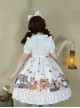 Forest Of Spring Series Cute Animal Pattern Folds Bow Knots Puffed Hem Classic Lolita Sling Dress Set