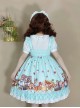 Forest Of Spring Series Cute Animal Pattern Folds Bow Knots Puffed Hem Classic Lolita Sling Dress Set