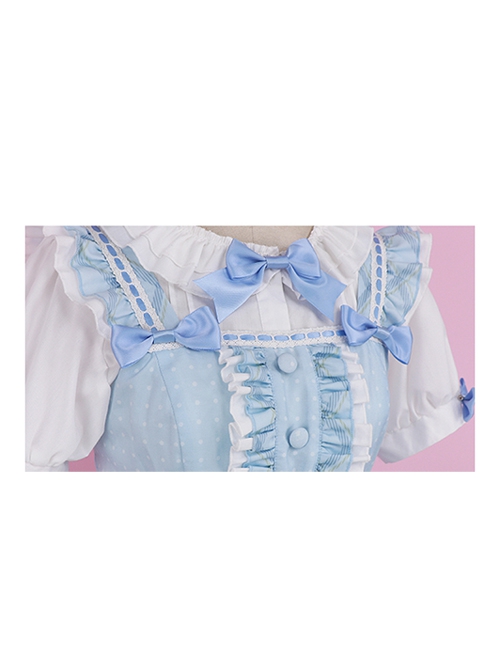 Forest Of Spring Series Cute Animal Pattern Folds Bow Knots Puffed Hem Classic Lolita Sling Dress Set