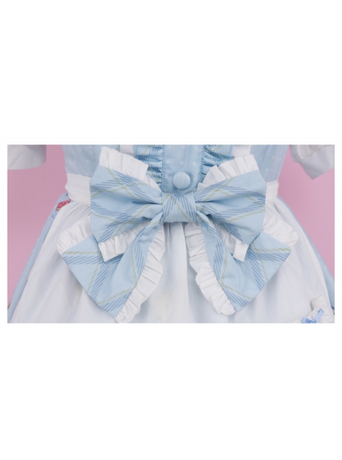 Forest Of Spring Series Cute Animal Pattern Folds Bow Knots Puffed Hem Classic Lolita Sling Dress Set